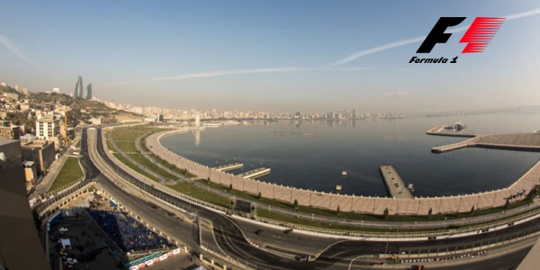 Sirkuit Baku dengan pemandangan ke Laut Kaspia